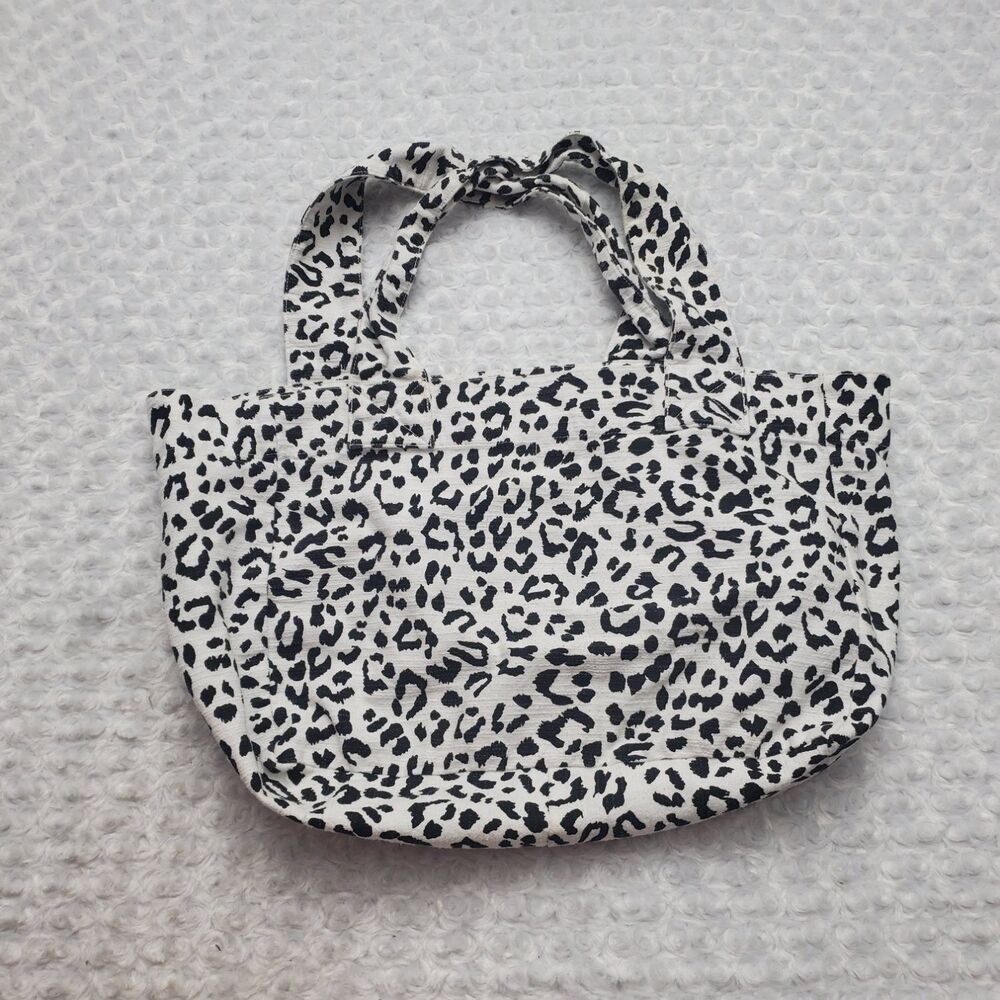 Aerie Leopard Print Canvas Beach Tote Bag Black White Animal Print One Size